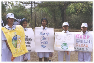 School children campaigning for a sustainable city