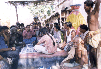 Village meeting under a Chabutra in Gundalba village